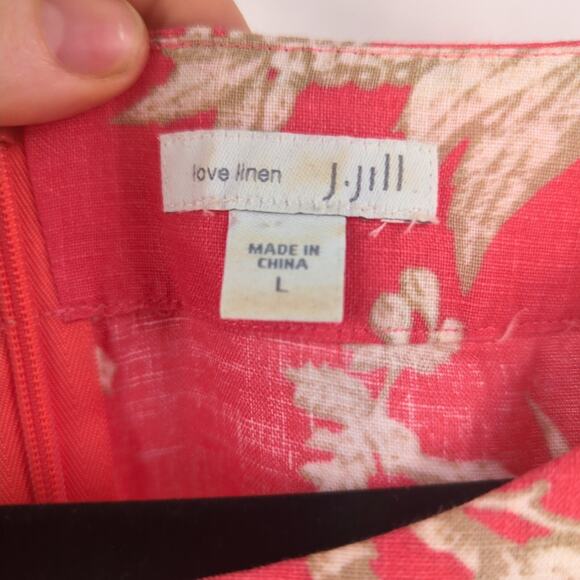 J Jill Dress Womens Large Pink Linen Travel Floral Resort Cruise Vacation Shift - Picture 3 of 13